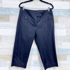 TALBOTS Mid Rise Twill Culottes Pants Black Mid Rise Cropped Cotton Womens 10P